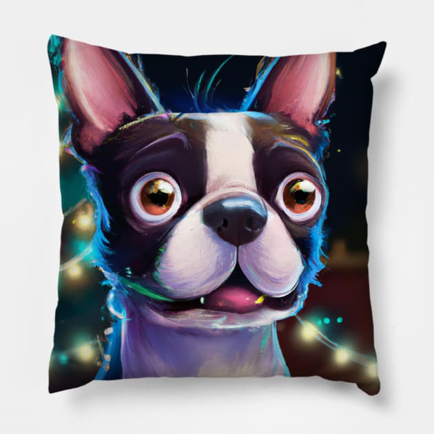 Cute Boston Terrier Drawing Pillow by Play Zoo