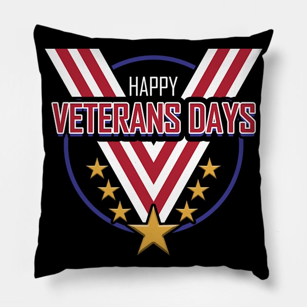 Big V Shaped Medal Ribbon Happy Veterans Day Pillow by SinBle