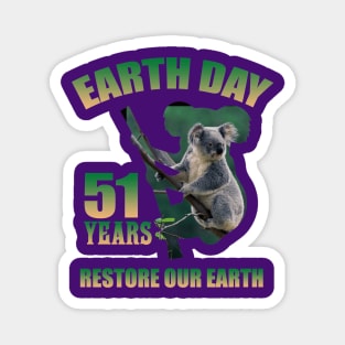 Earth Day Koala 51 Years Restore Our Earth Magnet