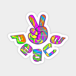 Retro Peace Psychedelic Design Hand & Symbol Magnet