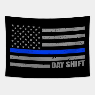 Police Officer Day Shift Thin Blue Line Flag Tapestry