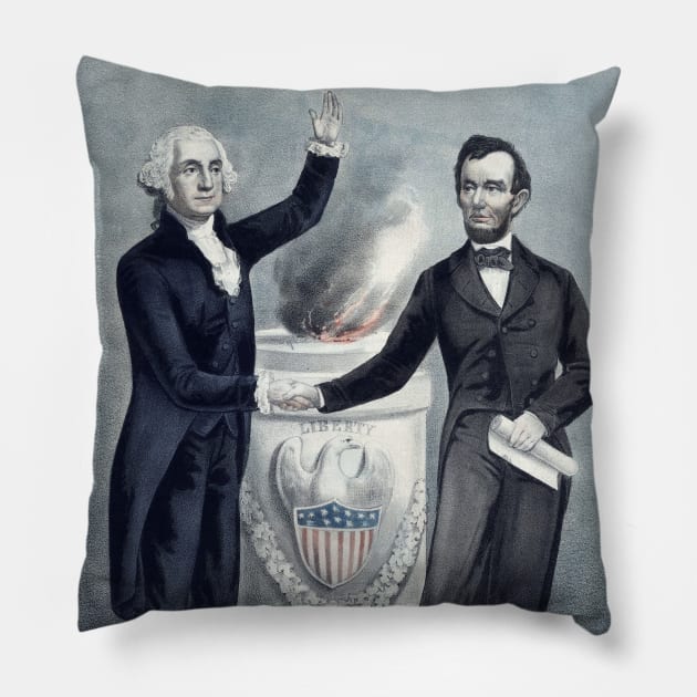 Washington and Lincoln Shaking Hands Pillow by warishellstore