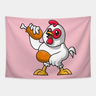 Cute chicken Chef Holding Fried Chicken Cartoon Tapestry