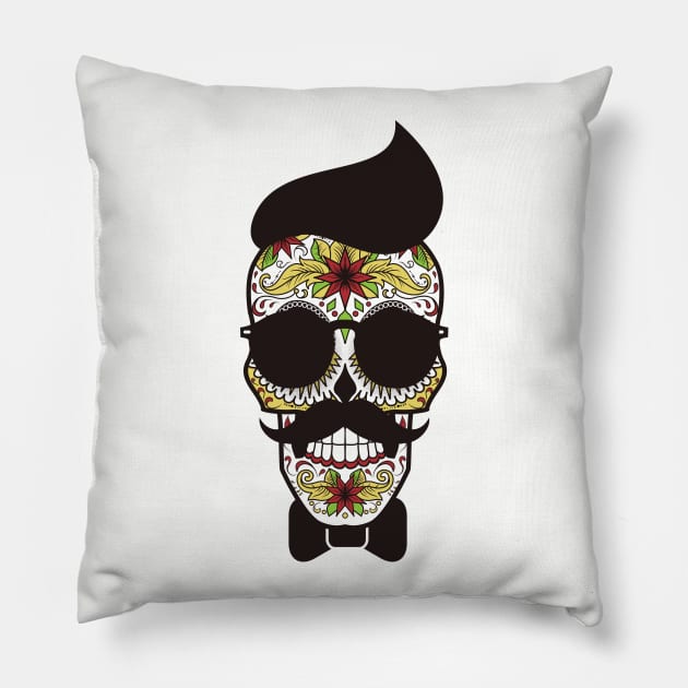 Sugar Skull Mexican Hipster Pillow by Foxxy Merch