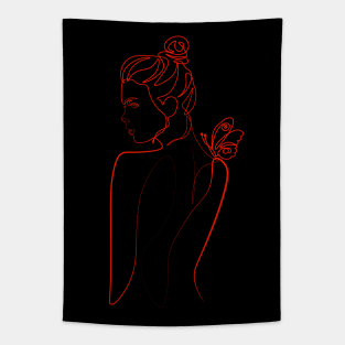 Minimalist Women Face . One Line Art. Tapestry