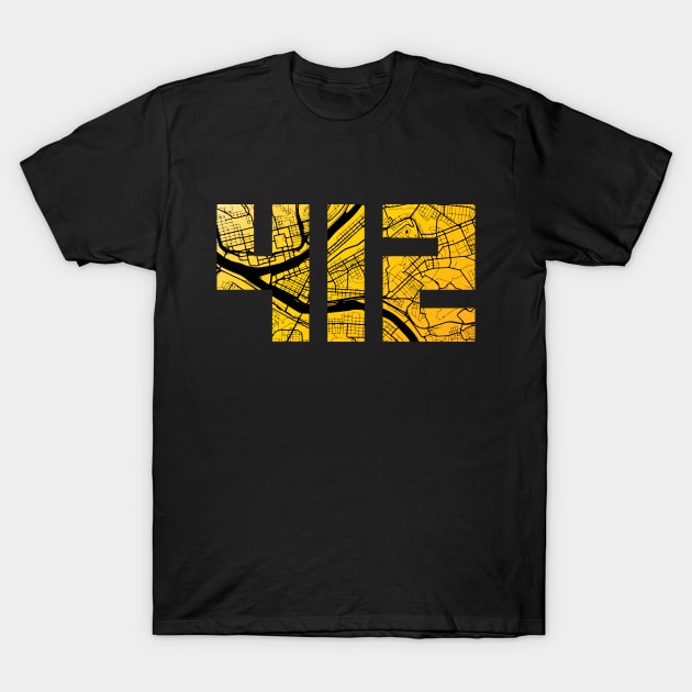 Pittsburgh Tshirt 412 City Skyline Yellow Pittsburgh T-Shirt