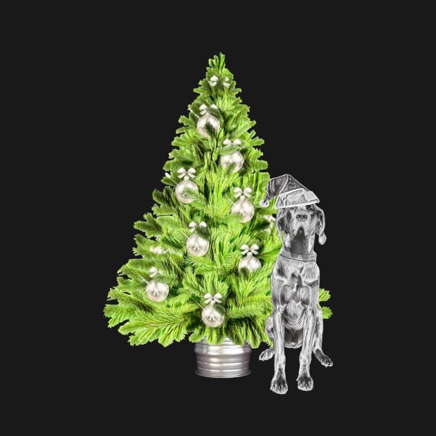 Great Dane Christmas Scene with Christmas tree and Santa hat. by NikkiBear67