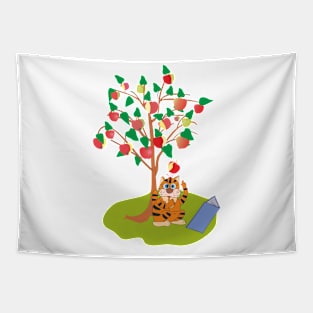 Funny Cat and apple Tapestry