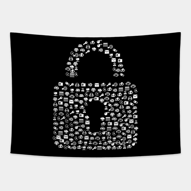 Padlock made of communication icons Tapestry by All About Nerds