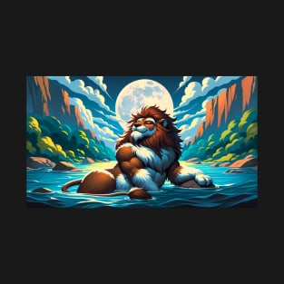 Bathing Lion Muscular Bara Furry Art T-Shirt