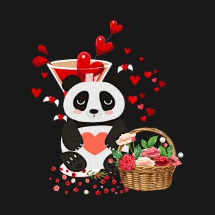 Happy Valentines Day Love Cute Panda Basket T-Shirt