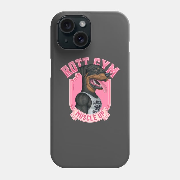 Fun Rottie Dog with pink design going to muscle up at rott gym Phone Case by Danny Gordon Art