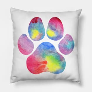 Pink Rainbow Watercolor Paw Print Pillow