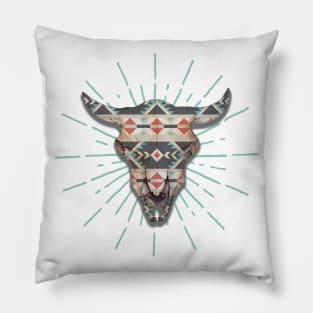 Cow Skull Indigenous Art Pillow