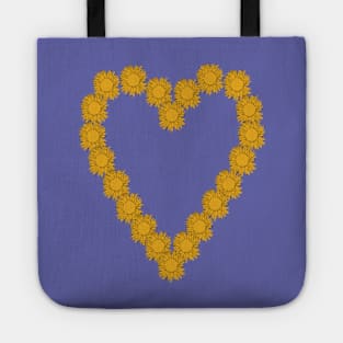 Floral Art Sunflower Line Drawing Valentines Day Heart Tote