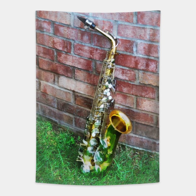 Music - Saxophone Against Brick Tapestry by SusanSavad