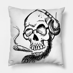 Skull With Beard And Headphones New School Art Pillow