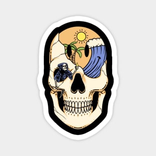 Skull Head With Summer Beach Magnet