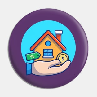 House, With Hand, Gold Coin Money Cartoon Pin