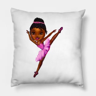 Black ballerina girl with cane rows ! beautiful  black girl with Afro hair and dark brown skin wearing a pink tutu.Hair love ! Pillow