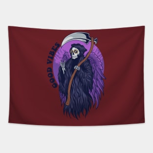 good vibes scary skeleton with axe Tapestry