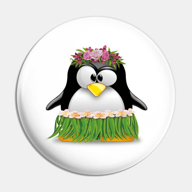 'Hawaiian Cartoon Penguin' Awesome Penguin Summer Gift Pin by ourwackyhome