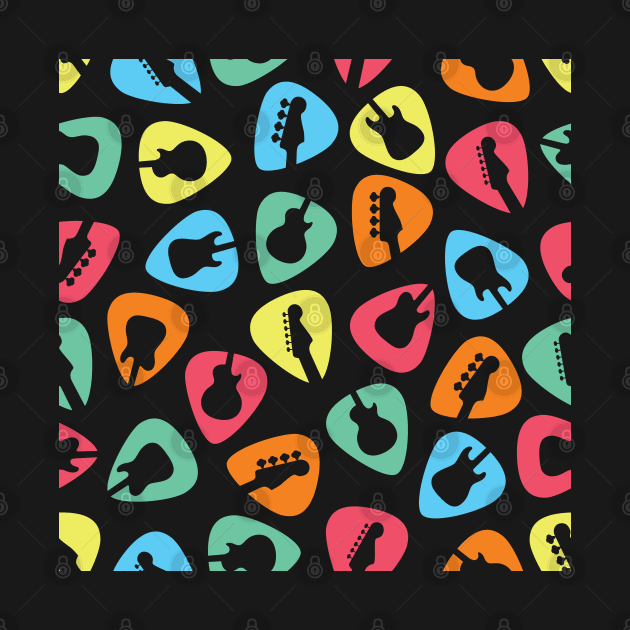 Guitar Pick Seamless Pattern Guitar Silhouette Colorful Theme by nightsworthy