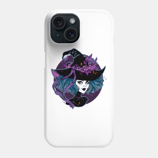 cute gothic witch wearing hat decorated with flowers Phone Case