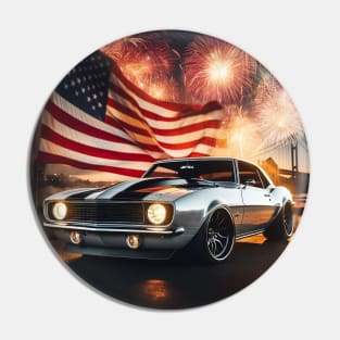 Classic Chevrolet Camaro and The American Flag by Gas Autos Pin