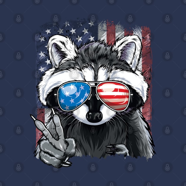 Patriotic Raccoon American Flag 4th of July by Pennelli Studio