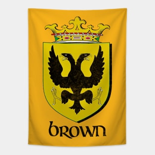 Brown Surname  / Faded Style Family Crest Coat Of Arms Design Tapestry