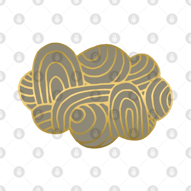 Cloud in Gold and Deep Silver –  Gold Cloud Line Drawing with Pewter Color Fill by VegShop