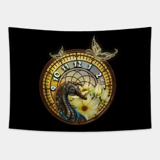 Seahorse with a Steampunk Flair clocks and flowers Tapestry