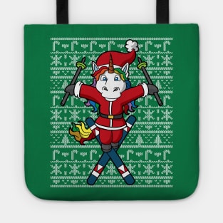 Unicorn Santa Claus Skiing Ski Jump Ugly Christmas Sweater Tote