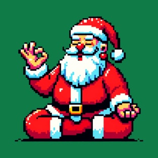 Retro 8-Bit Santa Yoga - Vintage Christmas Fitness Design T-Shirt