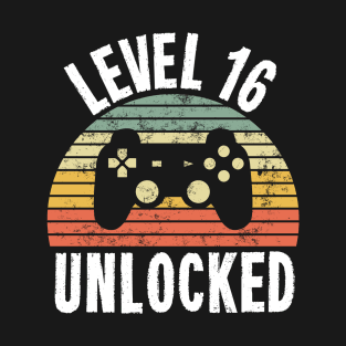 Level 16 Unlocked T-Shirt - 16th Birthday Gamer Gift - Sixteenth Anniversary Gift T-Shirt