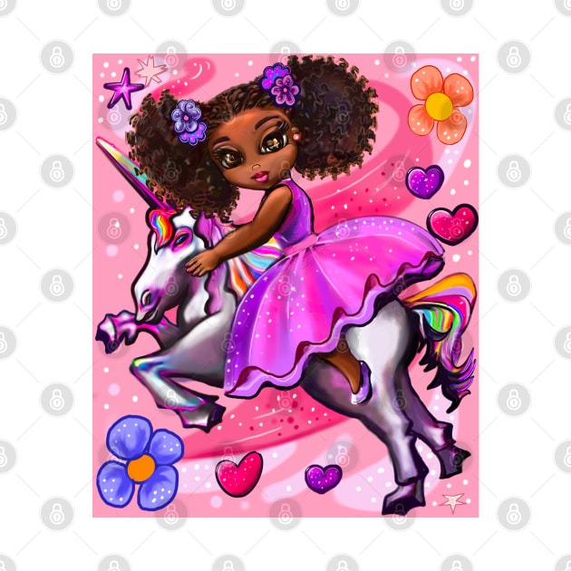 Curly hair Princess on a unicorn pony 3 - black girl with curly afro hair on a horse. Black princess by Artonmytee