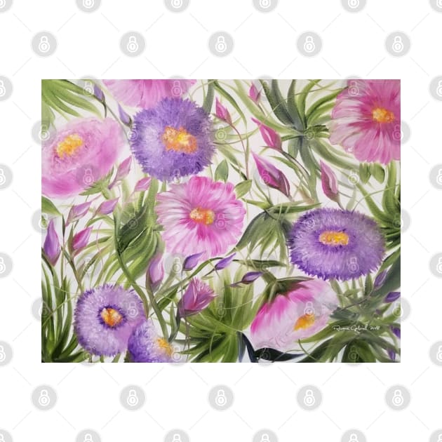 Wild Child, wild flowers, beautiful flowers, pink and purple flowers painting, flowers painting, flowers art, wild pretty flowers by roxanegabriel