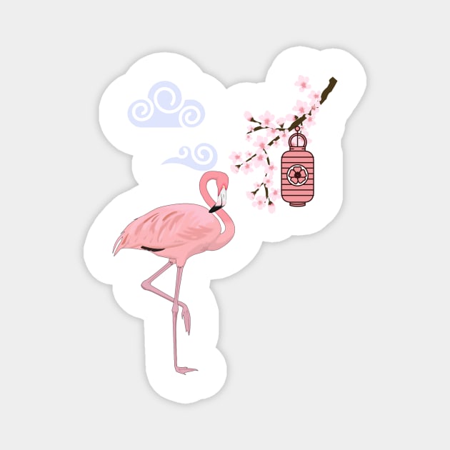 Japanese Cherry Blossom Festival Cute Flamingo Magnet by TammyWinandArt