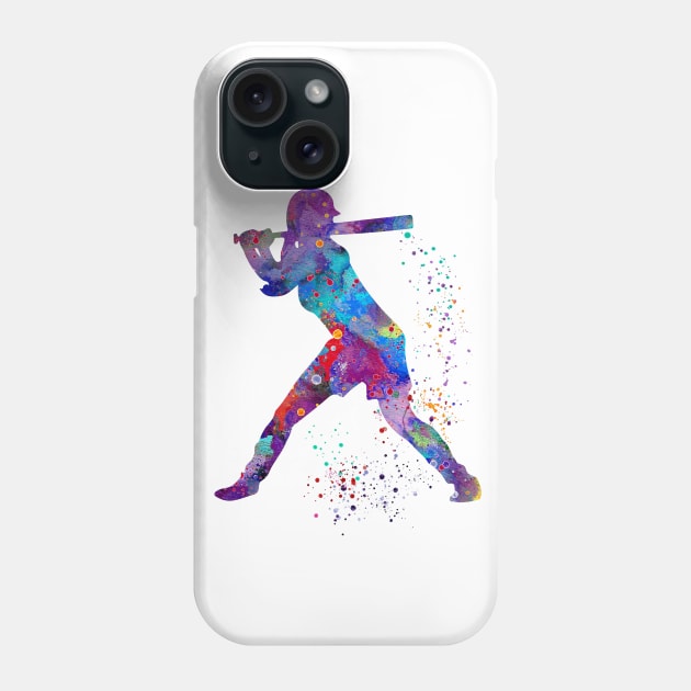 Baseball Batter Girl Watercolor Silhouette Phone Case by LotusGifts