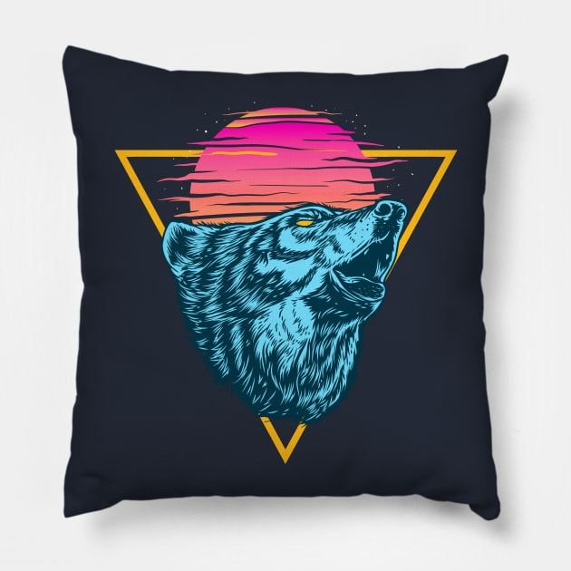 Funky Sunset Wolf Cry Pillow by machmigo