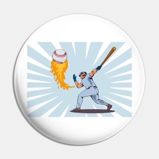 Baseball Player Batting With Ball in Flames Retro Pin