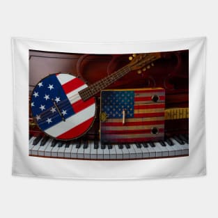 Two American Flag Instruments Tapestry