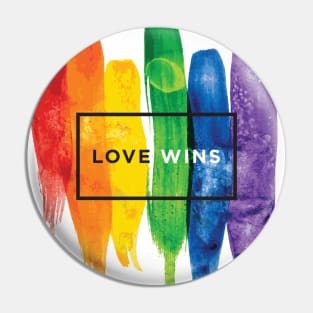 Watercolor LGBT Love Wins Rainbow Paint Typographic Pin