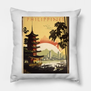 Philippines Vintage Travel Art Poster Pillow