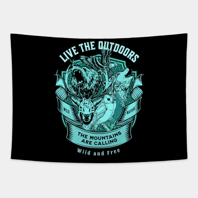 Live The Outdoors Quote Citation Inspiration Message Phrase Tapestry by Cubebox
