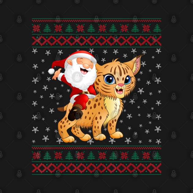 Ugly Christmas Sweater Santa Riding Bobcats by Mitsue Kersting