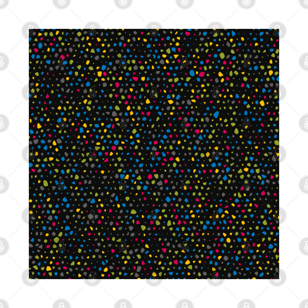 Colourful Terrazzo Speckle Pattern (Black) by John Uttley