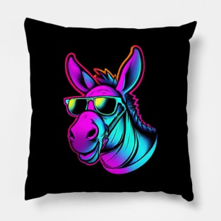 Synthwave Donkey Electro Retro Colorful Pillow