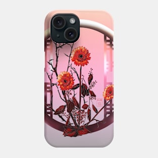 Pretty orange red ikebana watercolor chrysanthemums Phone Case